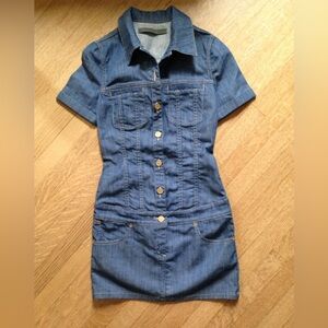 SUPERFINE Blue Denim Mini Dress with gold details